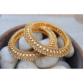 Leafy Golden Beaded Kada Bangles